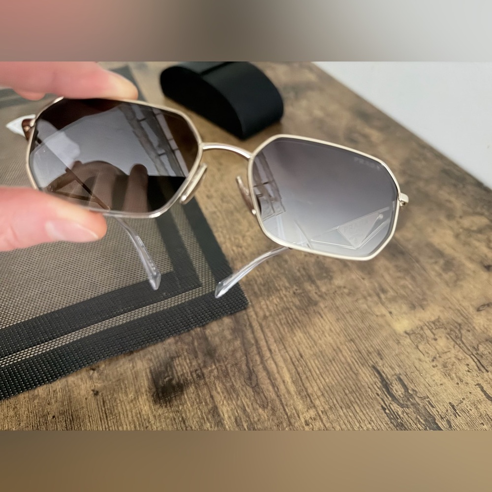 Prada Gold Hexagonal Sunglasses with Dark Lenses - Picture 10 of 12
